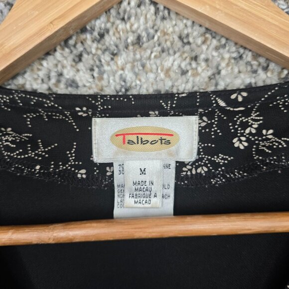 Talbots Top‎ Womens Medium Black Floral Print Surplice Neck Wrap Blouse Ladies - Picture 6 of 7